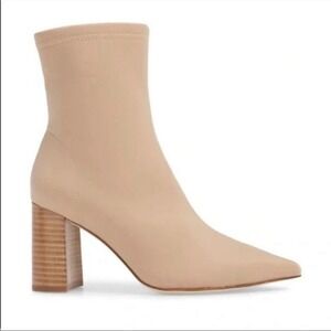 Jeffrey Campbell Tan Nude Coma Stretch Side Zip Stacked Wood Heeled‎ Bootie -5